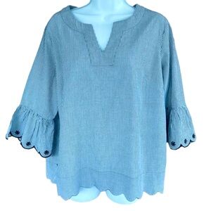 Preswick & Moore Black & White Pinstripe Scalloped Hem Oversized Blouse‎ SZ M /L